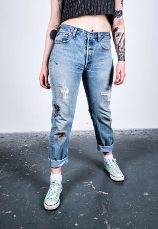 VINTAGE LEVI'S 501 BLUE PAINT MOM JEANS