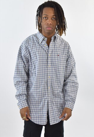 VINTAGE 90S BLUE CHECKERED TOMMY HILFIGER SHIRT