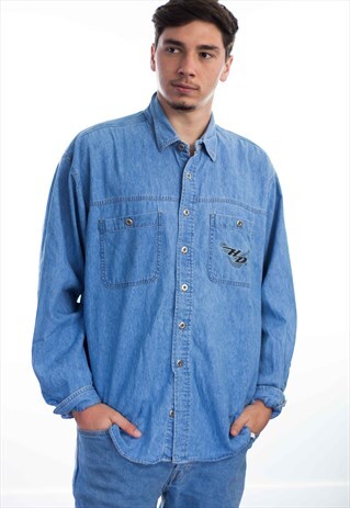 VINTAGE HARLEY-DAVIDSON DENIM SHIRT LOGO 90S XXL 18.4