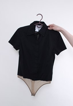 Vintage Sportmax black bodysuit, thong formal blouse, Size M