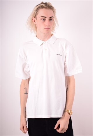 CARHARTT MENS VINTAGE POLO SHIRT XL WHITE 90S
