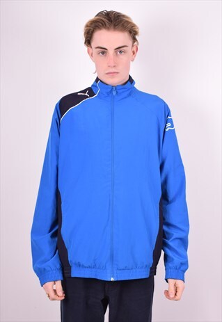PUMA MENS VINTAGE TRACKSUIT TOP JACKET LARGE BLUE 90'S
