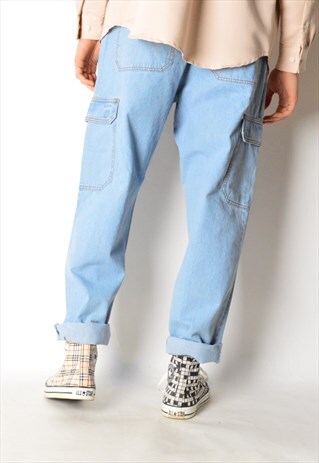 VINTAGE 90S BLUE DENIM CARGO PANTS