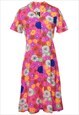 Vintage Floral Print Multi-Colour 1970s Dress - M