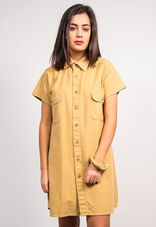 90'S VINTAGE BEIGE FLANNEL REWORK SHIRT DRESS