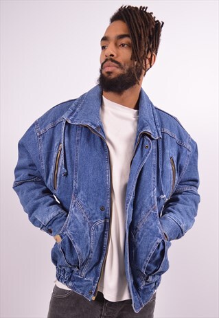 MENS VINTAGE SHERPA DENIM JACKET MEDIUM BLUE 90S