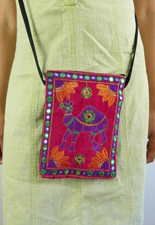 PINK CAMEL EMBROIDERY CROSS BODY BAG
