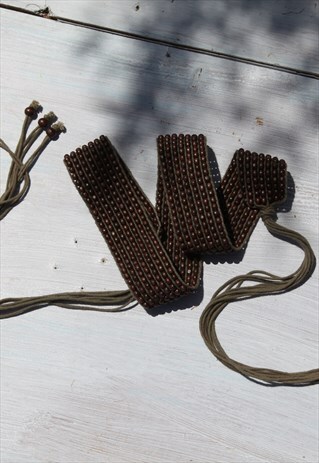 DEADSTOCK HANDMADE BROWN WOODEN BEADED TIE BELT.