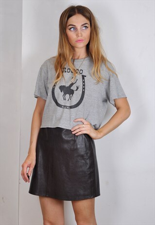 VINTAGE 90S GREY PRINTED CROP TOP T SHIRT