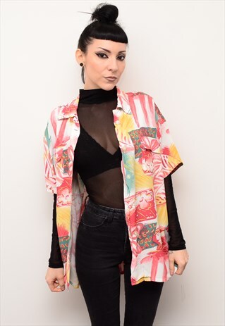 VINTAGE 90'S ABSTRACT INDIE FLORAL PATTERNED OVERSIZED SHIRT