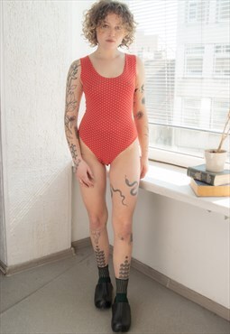 Vintage 80's Red Heart Print Bodysuit