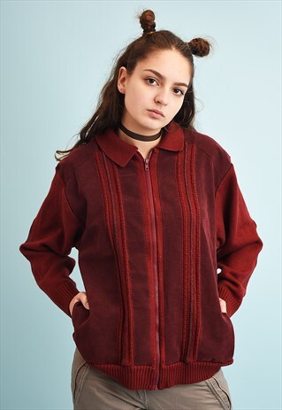 90'S RETRO MAROOM SUEDE DETAILED ELBOW PATCH KNIT CARDIGAN