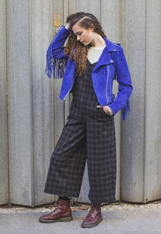COBALT BLUE SUEDE FRINGE BIKER JACKET