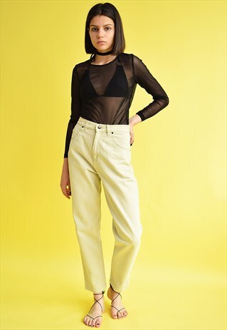 LEE 90'S RETRO BEIGE HIGH WAIST STRAIGHT CUT DENIM JEANS