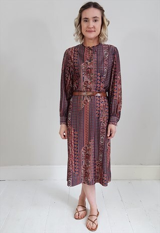 VINTAGE 70'S PAISLEY KEY HOLE BOHO DRESS