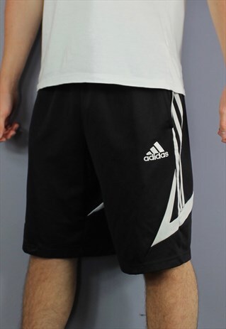 VINTAGE ADIDAS SHORTS IN BLACK WITH ZIP POCKETS, EMBROIDERED