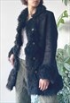 VINTAGE Y2K 00'S FAUX FUR BUTTON UP BORG TRIM AFGHAN COAT