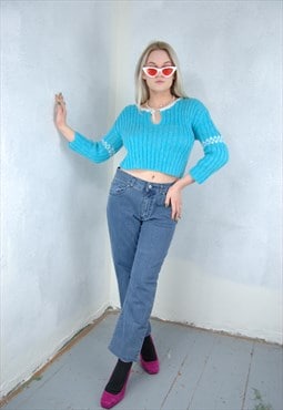 Vintage y2k short crochet fluffy warm cool bright jumper 