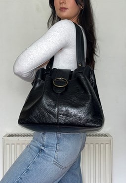 Vintage Black Leather Slouchy Shoulder Bag