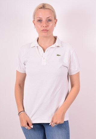 LACOSTE WOMENS VINTAGE POLO SHIRT MEDIUM WHITE 90S