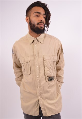 HENRI LLOYD MENS VINTAGE SHIRT LARGE KHAKI 90S