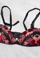 DEADSTOCK BLACK SATIN/VELVET FLORAL EMBROIDERED BUSTIER TOP,