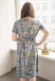 VINTAGE 70'S MULTICOLOUR PATTERNED MIDI COTTON DRESS