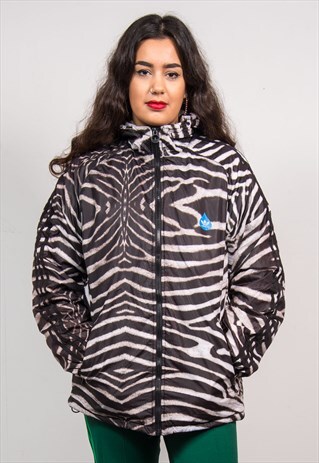 ADIDAS VINTAGE 90'S ZEBRA PRINT OVERSIZED PADDED JACKET