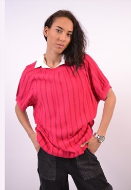 Vintage Benetton Overshirt T-Shirt Top Stripes Pink