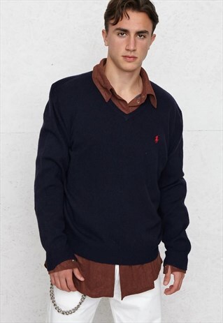 VINTAGE BLUE POLO RALPH LAUREN ROUND NECK KNIT JUMPER