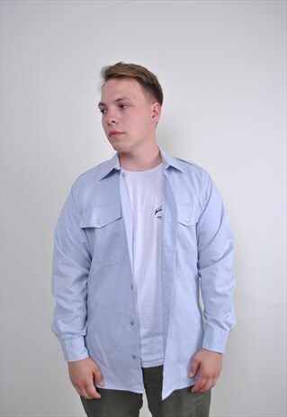 80S BLUE MILITARY LONG SLEEVE SHIRT, SIZE M