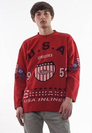 VINTAGE USA BRUBAKER CREW NECK 90S RED