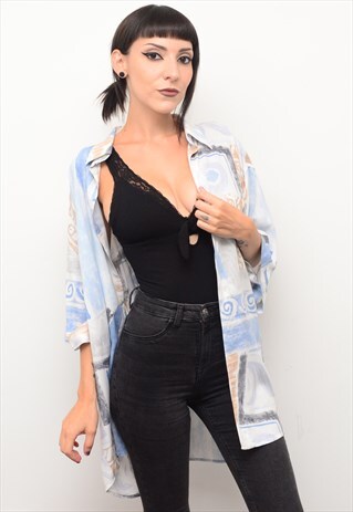 VINTAGE 90'S CRAZY ABSTRACT PATTERNED BOYFRIEND SHIRT