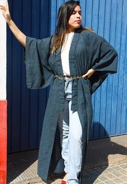 Navy Blue & Black Full Length Kimono