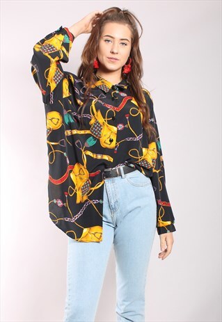 VINTAGE 80S ABSTRACT PATTERN OVERSIZE BLOUSE SHIRT
