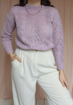 Vintage 80s Hand Knit Jumper in Lilac