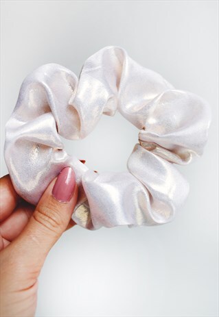 PLATINUM METALLIC SATIN HAIR BAND SCRUNCHIE