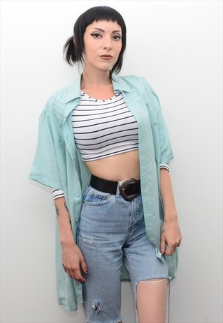 VINTAGE 90'S GENUINE SILK MINT GREEN OVERSIZED SHIRT