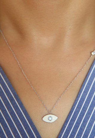 SILVER PAVED EYE PENDANT NECKLACE