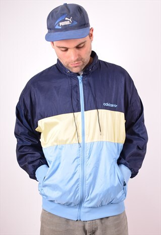 ADIDAS MENS VINTAGE TRACKSUIT TOP JACKET LARGE BLUE 90S