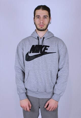 NIKE VINTAGE RARE HOODIE BIG LOGO GREY