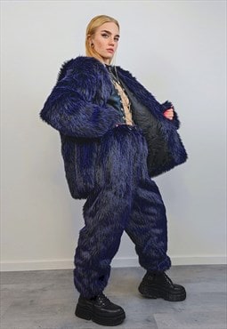 Luxury faux fur joggers luminous rave pants fluffy trousers