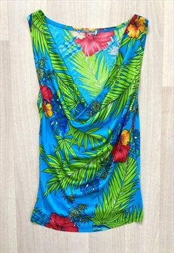 Y2K Tropical Print Cowl Neck Top