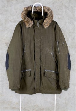Green Nautica Parka Jacket Fur Hood Large