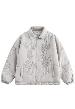 Quilted Gothic jacket embroidered bomber punk puffer grey