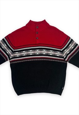 Mens Chaps Christmas Jumper fairisle pattern red black