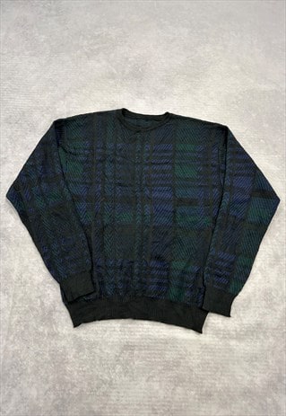 VINTAGE KNITTED JUMPER ABSTRACT PATTERNED GRANDAD SWEATER