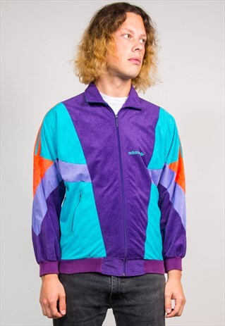 ADIDAS 90'S VINTAGE VELOUR COLOUR BLOCK TRACKSUIT JACKET