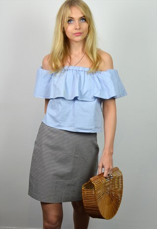 VINTAGE BLACK & WHITE GINGHAM HIGH WAISTED PENCIL SKIRT