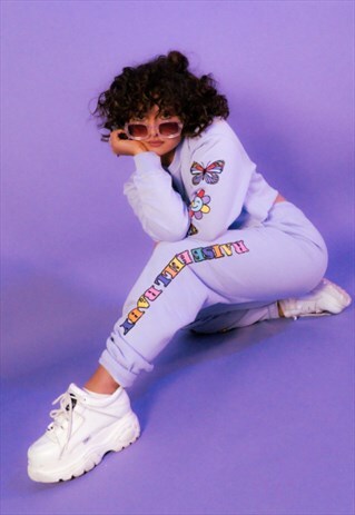 THE LILAC RAINBOW GRAPHIC PRINTED CROPPED SWEATSHIRT